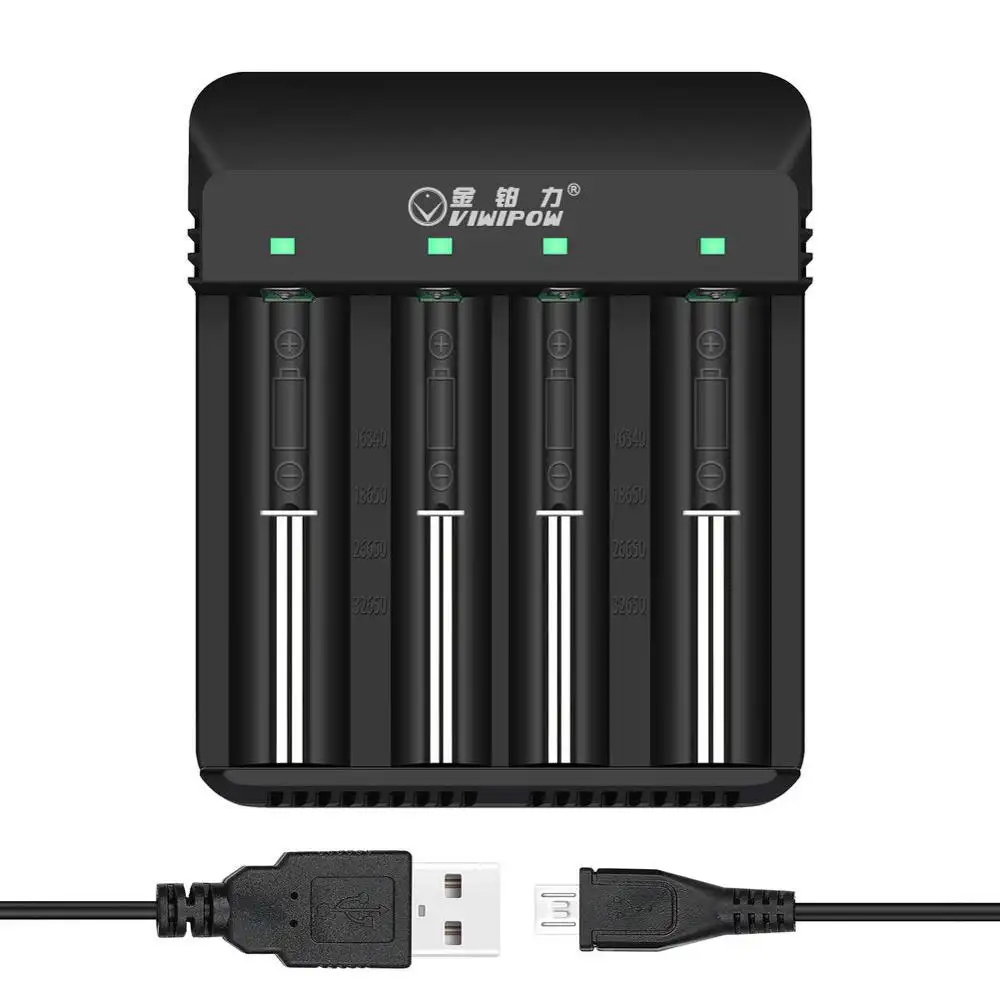 High performance 4 Bay Smart Battery Charger 18650 Battery Charger with USB Cable