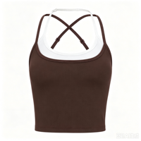 Débardeur de yoga pour femme, effet deux pièces, extensible dans quatre directions, dos nageur, col carré, athlétique, en nylon et élasthanne, séchage rapide, respirant