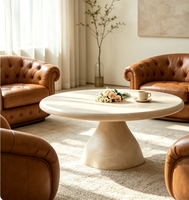Table basse ronde en fibre de verre imitation marbre, base conique moderne, table centrale texturée crème, design pour canapé et salon