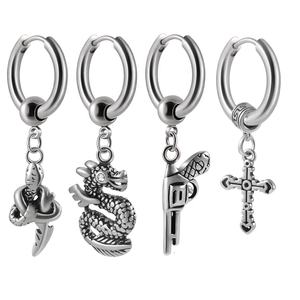 Pendientes colgantes de Clip de oreja de acero inoxidable gótico Popular con perla plata Punk oreja gota joyería al por mayor para hombres/mujeres - Product Image 2