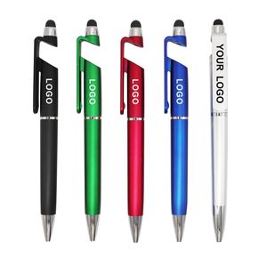 Stylos à bille personnalisés avec logo sur mesure, stylet universel avec support pour téléphone portable, papeterie en gros, stylos métalliques - Product Image 1