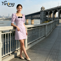 Robe midi décontractée d'été pour femme, vintage, unie, respirante, en dentelle, en coton peigné mercerisé non tissé, avec nœud et taille cintrée naturelle, ODM