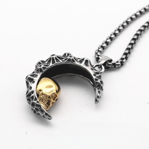 จี้พระจันทร์สไตล์พังก์, จี้หัวกะโหลกไทเทเนียมสีทองสำหรับผู้ชายและผู้หญิงแบบปรับแต่งได้, ขายส่ง, เครื่องประดับผู้ชาย - Product Image 2