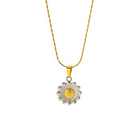 Kalung Liontin Bunga Daisy Dua Warna Lapis Emas 18K dari Baja Anti Karat, Kelopak Perak, Bagian Tengah Emas, Rantai Bambu, untuk Wanita, Cocok untuk Pesta