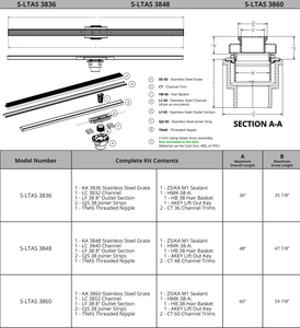 Drain linéaire en acier inoxydable de taille variable avec grille perforée et sorties réglables pour une étanchéité multiple - Product Image 3