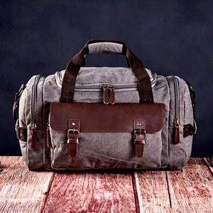 Durable Canvas Genuine <b>Leather</b> Travel <b>Bag</b> Custom Waterproof Vintage Unisex Weekender <b>Overnight</b> Duffel <b>Bag</b> LCTB-0108 - Product Image 1