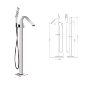 Grifo de Bañera Independiente de Lujo Moderno YF, Mezclador de <span class=keywords><strong>Ducha</strong></span> de Latón Montado en el Suelo con Rociador de Mano, Negro Cromado - Product Image 4