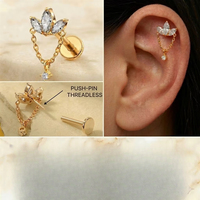 Piercing Labret à Poussoir Sans Filetage en Titane de Grade Implantaire ASTM F136 avec Zircone Cubique pour Hélix, Vente en Gros OEM ODM