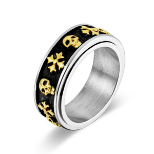 แหวนหมุนรูปหัวกะโหลกสไตล์เรโทรสำหรับผู้ชาย สีเงิน ดำ ทอง ประดับลายเรขาคณิต สไตล์ฮิปฮอป ของขวัญเครื่องประดับแฟชั่น แหวน K-R366 - Product Image 5