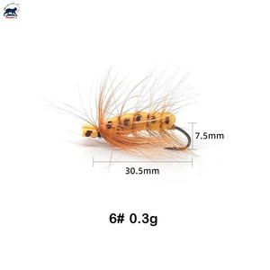 Combo de 3 leurres de pêche à <span class=keywords><strong>la</strong></span> <span class=keywords><strong>mouche</strong></span> en forme de chenille flottante en mousse avec hameçons # 6 mouches terrestres réalistes nouées à <span class=keywords><strong>la</strong></span> main pour <span class=keywords><strong>la</strong></span> pêche à <span class=keywords><strong>la</strong></span> truite, au black-bass et aux poissons-chaussons - Product Image 6