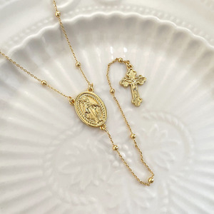 2025 cadena larga de moda con cuentas joyería religiosa moda mujer 18K chapado en oro collar cruzado - Product Image 1