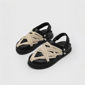 Sandali Mule da Uomo in PU Nero con Logo Personalizzato, Cinturino Intrecciato a Contrasto e Suola in Gomma Antiscivolo per l'Estate - Product Image 4