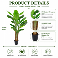 Grand palmier bananier artificiel de 200 cm, plante tropicale ignifuge et anti-UV, écologique, pour aménagement paysager et événements anniversaires