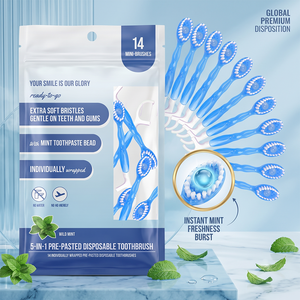 Factory Wholesale Green Tea Flavor Toothbrush Disposable Travel Friendly Toothbrush Individually Wrapped 14 Pcs