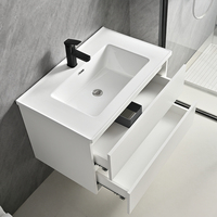 Meuble-lavabo de salle de bain moderne de 32 pouces, style ferme, en contreplaqué, avec vasque en céramique, à fixation murale, tiroirs à fermeture douce, résistant à l'eau