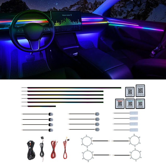 22 in 1 Dream Color RGB Dynamic Car Interior Light Wireless APP Control Ambient Atmosphere LED Light Kit for Car
