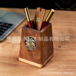 Portalápices cuadrado de madera de nogal negro, adorno de escritorio de estilo chino, almacenamiento de papelería de oficina, regalo para profesores - Product Image 3