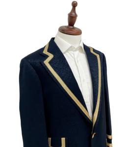 Costume d'affaires pour homme bleu marine, style smoking, simple boutonnage, en laine, grande taille, respirant, imperméable, avec plis sur le devant et doublure dorée - Product Image 2