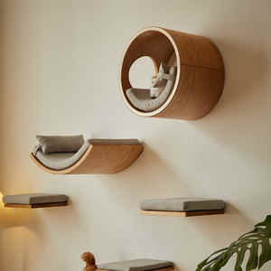 Katı ahşap kedi yatak ve tırmanma ahşap çatkı duvar monte güneş mağara yıl boyunca kullanım alanı tasarrufu tasarımı ile karton ambalaj - Product Image 4