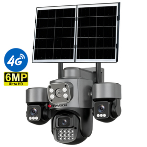 Caméra de sécurité intelligente à 3 objectifs, enregistrement 24h/24 et 7j/7, sans fil, 4G, 360° °   Caméra de sécurité solaire extérieure avec suivi automatique des personnes par IA, AOV 6MP - Product Image 1