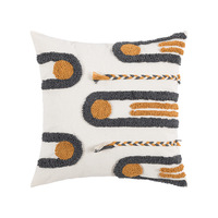 Housse de coussin tuftée style nordique, motif géométrique bohème avec pompons pour canapé, chambre et salon NLS12259