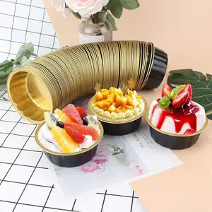 Aluminium Cups With Lid Heat Resistant Colorful Bakeware Restaurant Catering Dessert Ramekins Tray Mini 55ml Round Aluminium Foil Baking Cups With Lid
