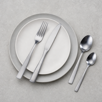 Ensemble de couverts en acier inoxydable 18/10 de style industriel avec logo personnalisé, finition sablée, comprenant cuillère, fourchette et couteau à dîner