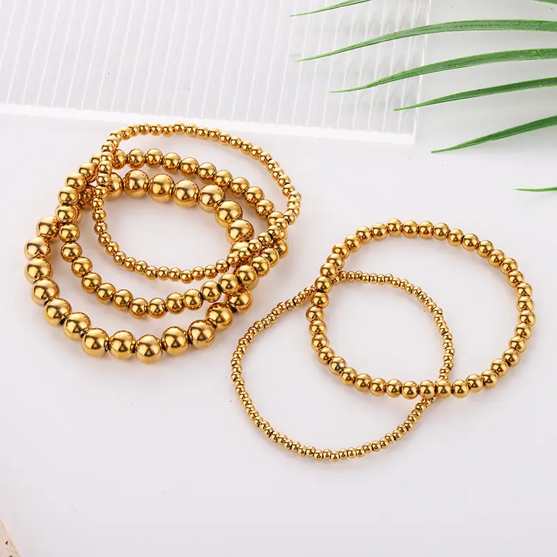 New Fashion Custom Size Jewelry Gold Silver Plated Stainless Steel Beaded Stretch Bracelet Gift