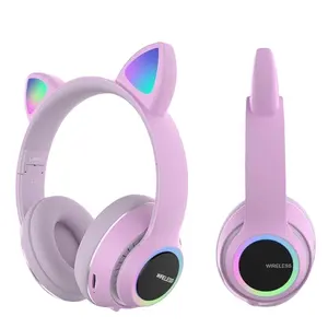 L450 Cute Cat Led Wireless Headphones BT Headset With Mic Tf Mp3 Kid Girl Music Earbud Kitten Helmet Earphone For Birthday Gift