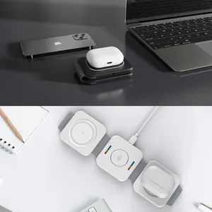 Cargador inalámbrico 3 en 1 plegable magnético de carga rápida de 15W para IPhone para Apple <span class=keywords><strong>Watch</strong></span> para <span class=keywords><strong>AirPods</strong></span> para Samsung <span class=keywords><strong>Galaxy</strong></span> Buds - Product Image 2