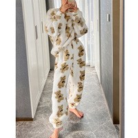 Ensemble de pyjama pour femme en peluche douce et mignonne, nouveau style automne-hiver, coupe ample, polaire corail, épais et chaud, vêtements de maison.