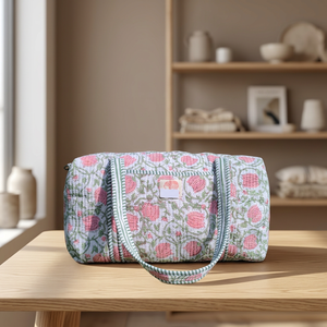 <b>Large</b> Luxury Sport Cotton Quilted Duffle Tote Shoulder <b>Bag</b> Floral Print Washable Eco-Friendly Yoga Shopping <b>Beach</b> Boho Weekender - Product Image 3