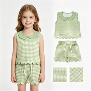 En Stock, Nueva Llegada, Conjuntos de Ropa a Cuadros para Bebés Niñas, Trajes de Verano con Volantes, Venta al por Mayor, Ropa de Fábrica para Bebés y Niños, Conjunto de Moda Boutique - Product Image 4