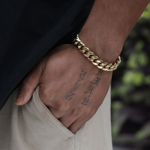 สร้อยข้อมือแบบ Cuban Link ชุบทอง 14K ขนาด 12 มม. สำหรับผู้ชาย, สร้อยสแตนเลส 316L หนาสำหรับผู้ชายและผู้หญิง, ของขวัญสำหรับวันเกิดและวันหยุด - Product Image 3