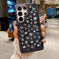 Coque de téléphone DIY faite à la main avec strass scintillants et cadre d'objectif en métal orné de bijoux, breloques 3D Bling pour Samsung S26 Ultra S25 Ultra