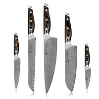 Damascus Santoku-mes met lemmet & hars handvat |   Ultrascherpe VG10 kern voor chefs, flexibele MOQ-opties