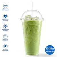 Gobelet en plastique PET transparent de 24 oz pour boissons froides, avec couvercles, jetable, pour fêtes, avec logo personnalisé, respectueux de l'environnement