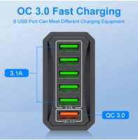 Pengisi daya USB 6 dalam 1 QC3.0 pengisi daya cepat, adaptor pengisi daya ponsel Xiaomi IPHONE 17 S23 colokan EU/KR/US/UK