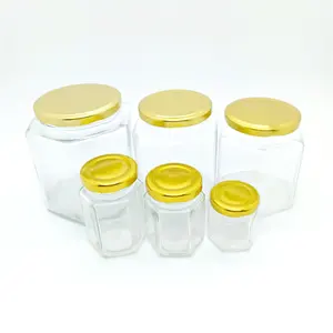 45ML 85ML 100ML 180ML 280ML 380ML 500ML 730ML Hexagon Shape Honey Jam Pickles Glass Jar With Twist Off Lid