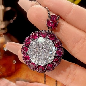 Fashion Eco-friendly Copper Colorful Gemstone Flower Jewelry <b>Set</b> 18-16mm Cubic Zirconia Pendant <b>Earring</b> Ring <b>Set</b> for Ladies - Product Image 5