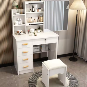 2025 prix de gros en bois maquillage vanité coiffeuse avec porte coulissante miroir et tiroirs chaise beauté expérience - Product Image 3