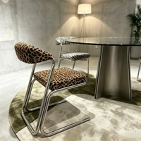 Chaise de salle à manger Bauhaus, monoplace, sans accoudoirs, mobilier de maison, design de designer, tissu imprimé léopard, rembourrage doux, acier inoxydable