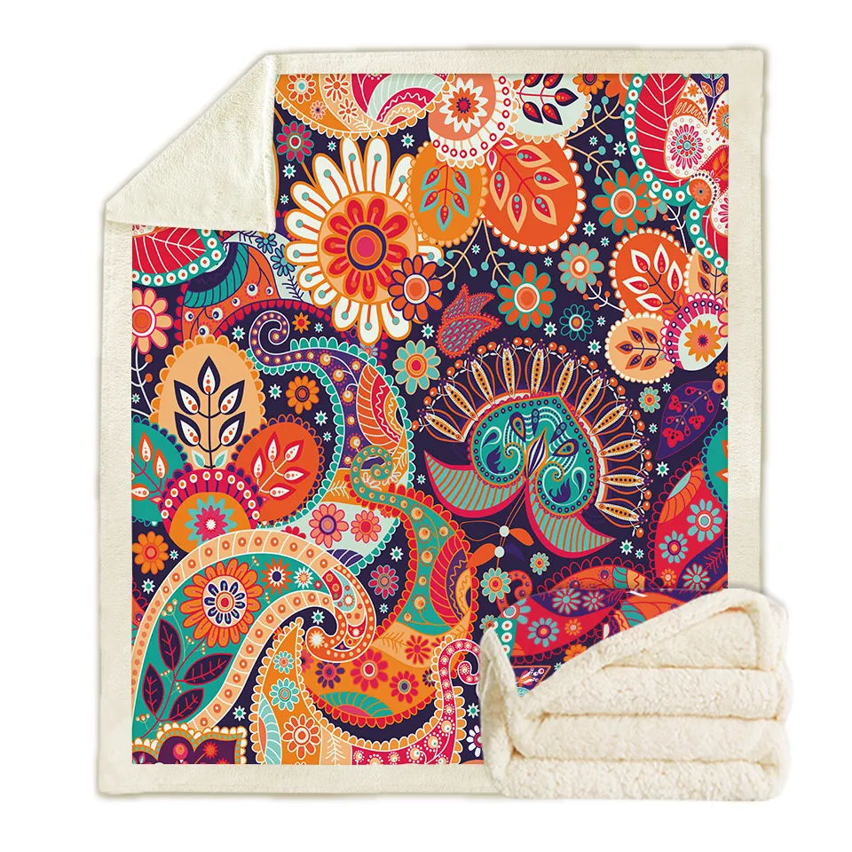 Alla moda morbido peluche letto coperte di tiro della corea del sud di motivi floreali 3d stampato sherpa coperta di flanella