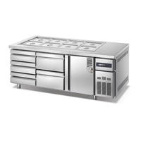 Table de préparation de pizzas réfrigérée en acier inoxydable YIZNHEGN avec bacs ouverts pour la restauration rapide et les magasins de proximité