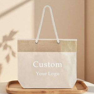 Wholesale <b>College</b> Logo Custom Gift Tote 12oz Fabric Large Volume Jute Trim Sturdy Rope Tote <b>Bag</b> - Product Image 1