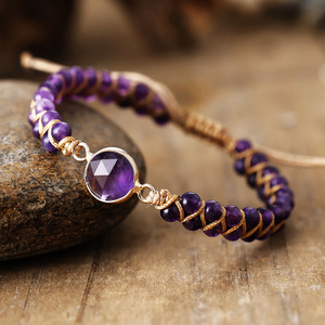 Fashion <b>String</b> Bracelet African Pine Amethyst Beads Copper Alloy Bezel Setting Adjustable For Women Jewelry - Product Image 3