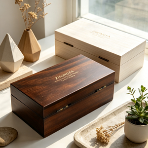 Custom Natural Wood Gift <b>Box</b> <b>with</b> Hinged <b>Lid</b> Brown <b>Wooden</b> Packaging <b>Box</b> for Crafts Jewelry Watch <b>Storage</b> Premium Wholesale - Product Image 1