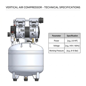 Compresseur d'air vertical silencieux sans huile 38L Compair, design compact à faible bruit, pour un air pur et une économie d'espace, idéal pour usage industriel. - Product Image 3
