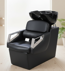 Fauteuil de lavage moderne en céramique pour salon avec cuir rembourré, repose-pieds réglable, équipement de spa de haute qualité - Product Image 1