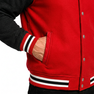 Blouson universitaire unisexe rouge et noir, coupe classique, col montant, couleur unie, décontracté, pour l'hiver, en laine et cuir, coupe-vent, respirant, haute qualité - Product Image 4